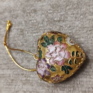 Vintage Gold Tone Cloisonne Heart Ornament